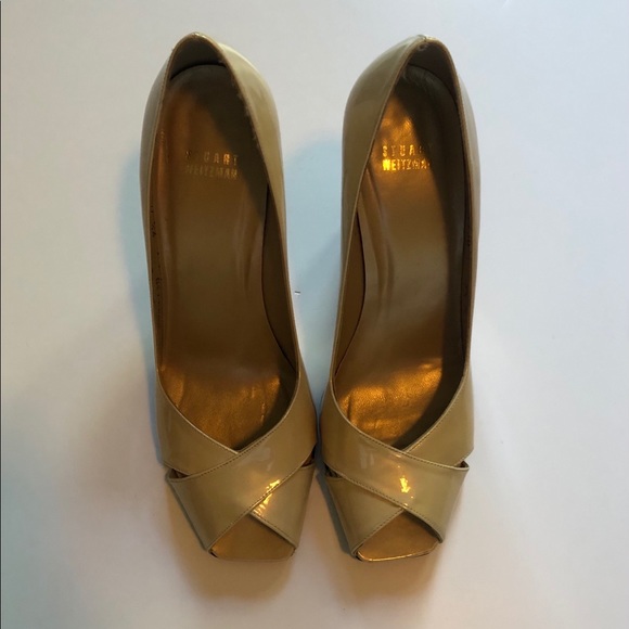 [Stuart Weitzman] Patent Nude Open Toe Pumps - Picture 6 of 6